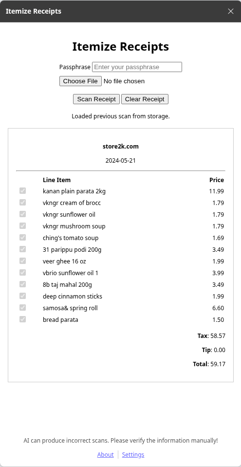 Scanned receipt